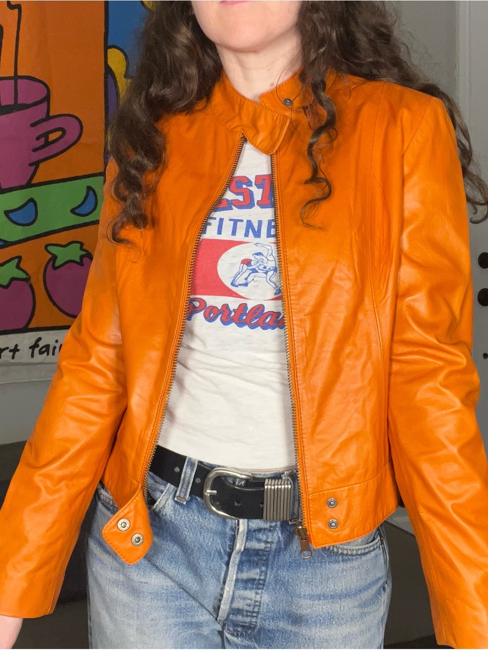 Vintage Fiocchi Italy Orange Leather Jacket Size Small